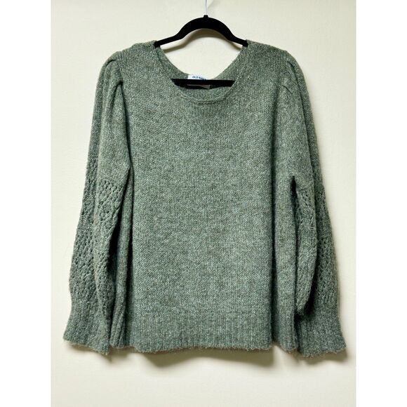 OLD NAVY Wool Blend Boat-Neck Heathered Pointelle-Knit Sweater, Olive, Sz 2X - Picture 2 of 9